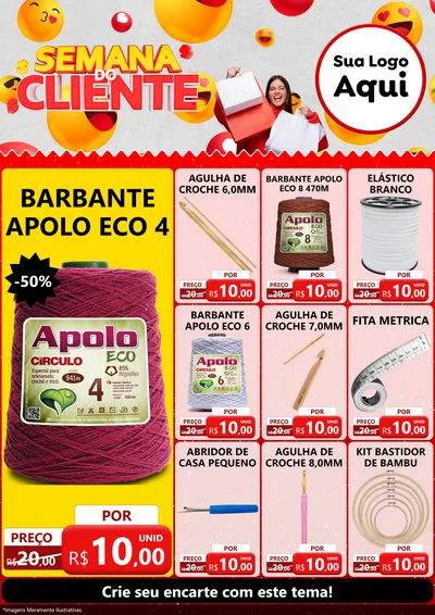 Modelo de Encarte para Encarte A4 Vertical com o tema Semana do Cliente para Armarinho e Aviamentos