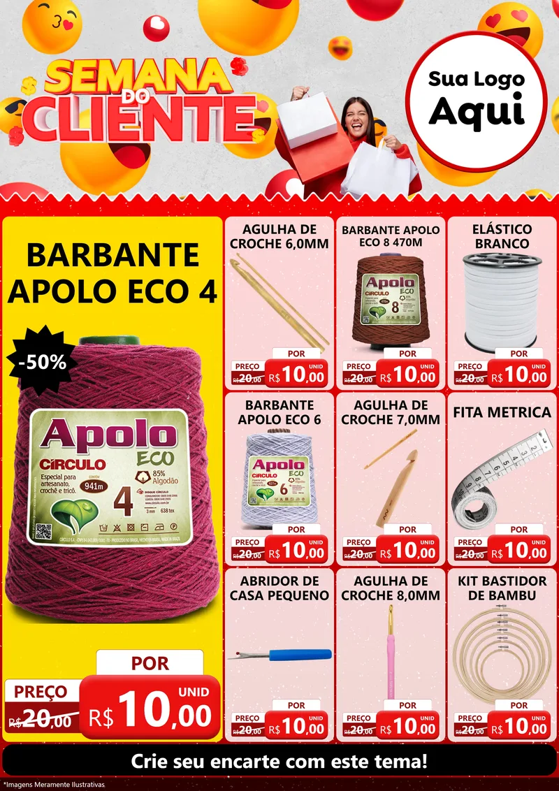 Modelo de Encarte para Encarte A4 Vertical com o tema Semana do Cliente para Armarinho e Aviamentos