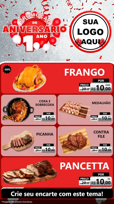 Modelo de TV para TV Vertical com o tema Promoção de Aniversário - 1 Ano para Assados