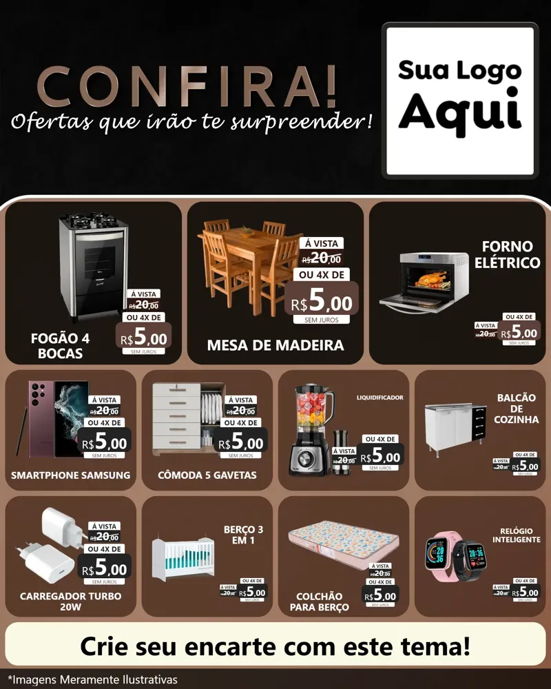 Modelo de Rede Social para Feed Instagram com o tema Confira! Ofertas que irão te surpreender! para Móveis e Eletro