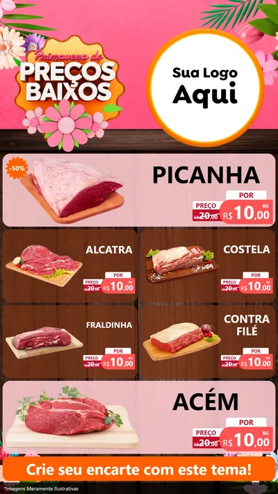 Modelo de TV para TV Vertical com o tema Primavera de Preços Baixos para Açougue