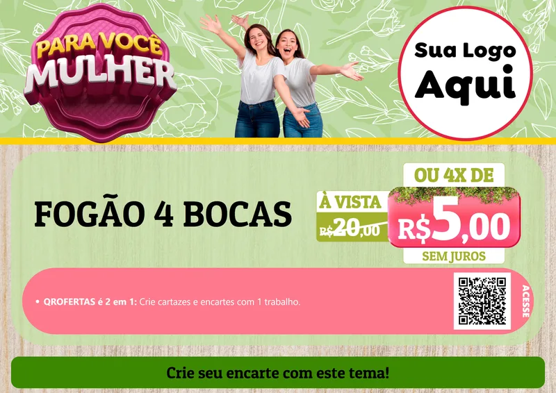 Modelo de Cartaz para Cartaz A4 Horizontal com o tema Para Você Mulher para Móveis e Eletro