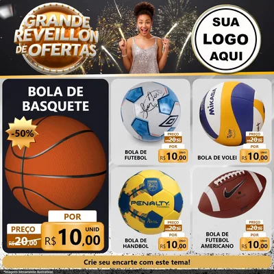 Modelo de Rede Social para Feed Facebook com o tema Grande Réveillon de Ofertas para Artigos Esportivos