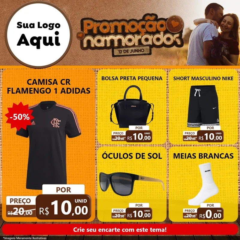 Modelo de Rede Social para Feed Facebook com o tema Promoção Namorados para Roupas e acessórios