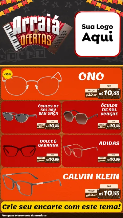 Modelo de TV para TV Vertical com o tema Arraiá de Ofertas - Junina para Óticas