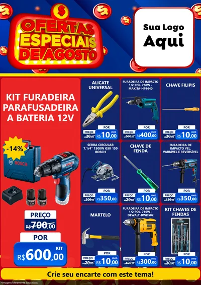 Modelo de Encarte para Encarte A4 Vertical com o tema Ofertas Especiais de Agosto para Maquinas e Ferramentas