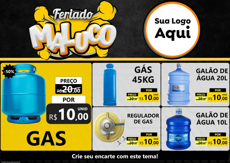 Modelo de Encarte para Encarte A4 Horizontal com o tema Feriado Maluco para Água e gás