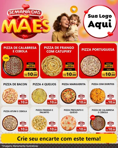 Modelo de Rede Social para Feed Instagram com o tema Semana das Mães para Pizzaria