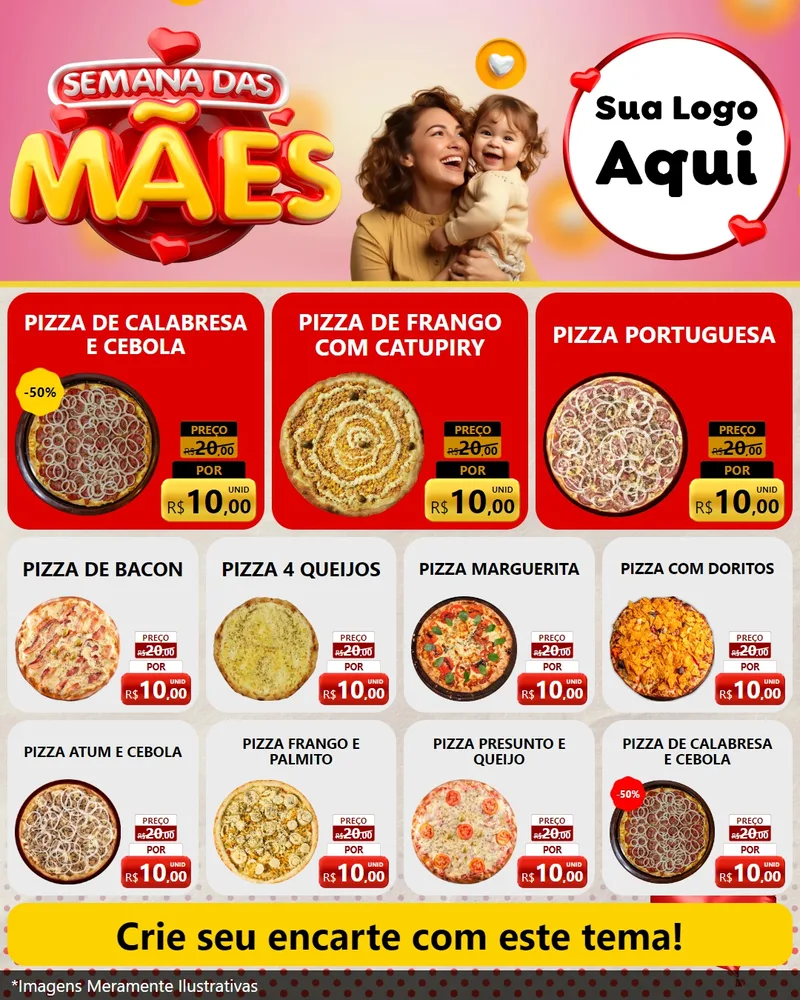 Modelo de Rede Social para Feed Instagram com o tema Semana das Mães para Pizzaria