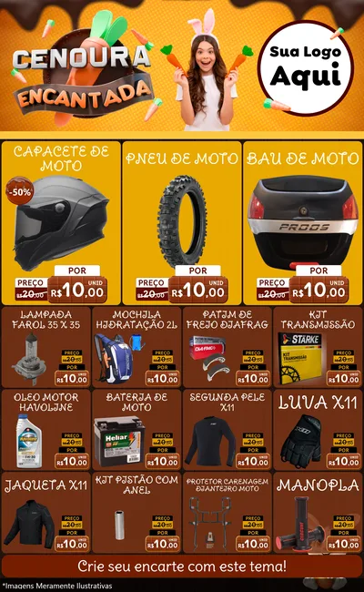 Modelo de Encarte para Encarte Grande com o tema Cenoura Encantada - Páscoa para Moto peças