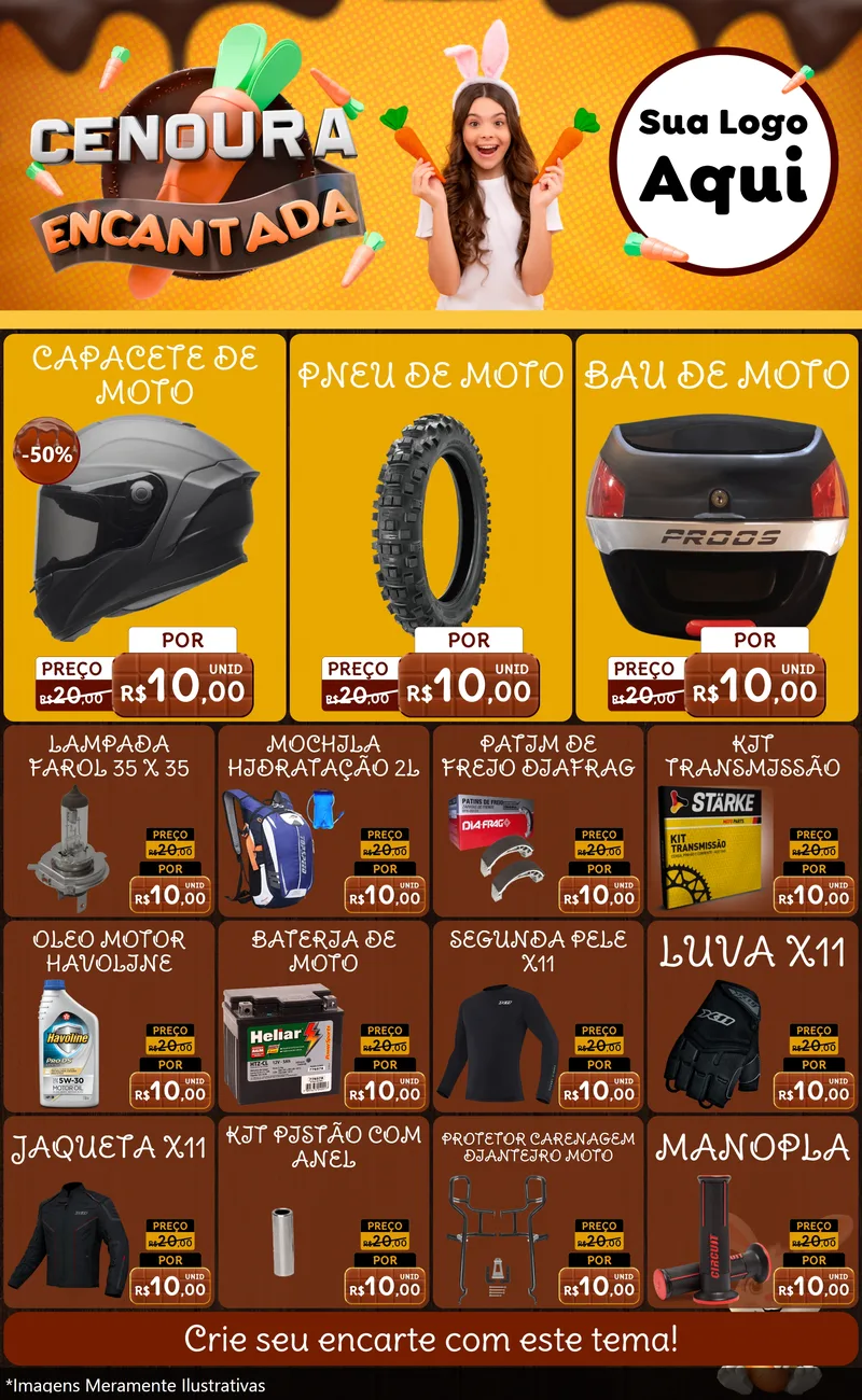 Modelo de Encarte para Encarte Grande com o tema Cenoura Encantada - Páscoa para Moto peças