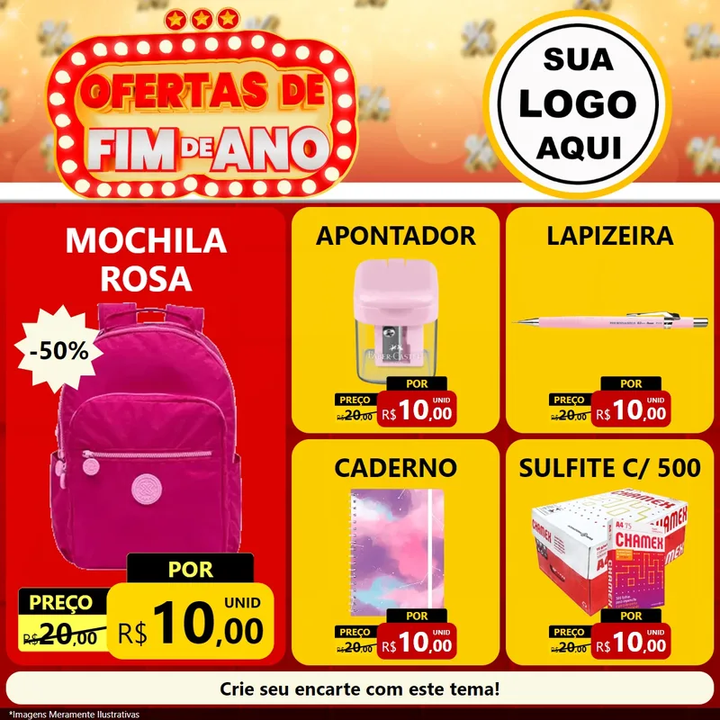 Modelo de Rede Social para Feed Facebook com o tema Ofertas de Fim de Ano para Papelaria