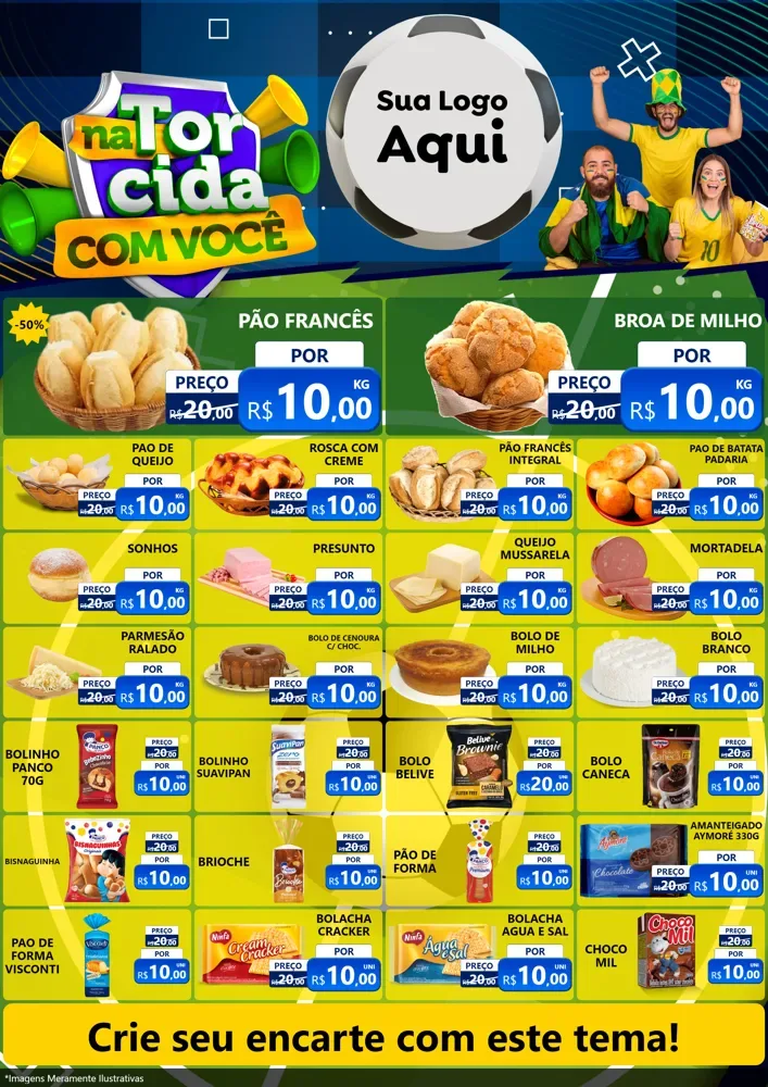 Modelo de Encarte para Encarte A4 Vertical com o tema Na Torcida Com Você - Copa para Padaria