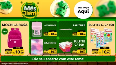 Modelo de TV para TV Horizontal com o tema Especial Mês do Cliente para Papelaria