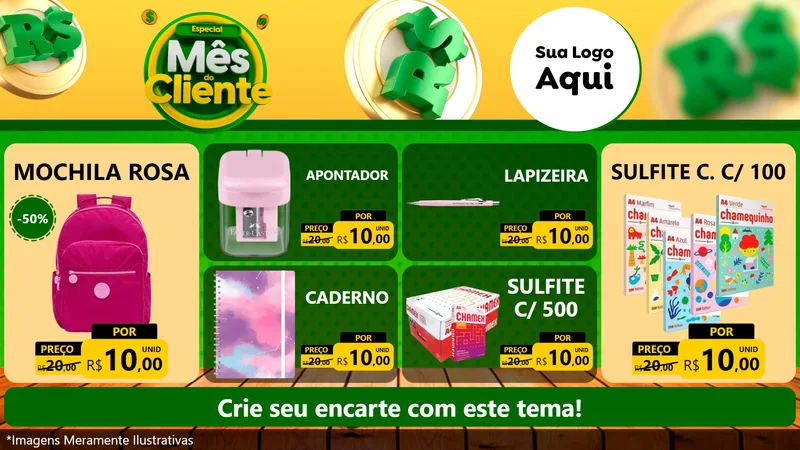Modelo de TV para TV Horizontal com o tema Especial Mês do Cliente para Papelaria