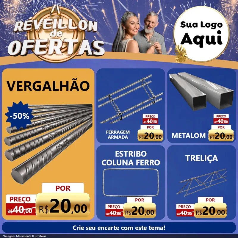 Modelo de Rede Social para Feed Facebook com o tema Réveillon de Ofertas para Ferragens