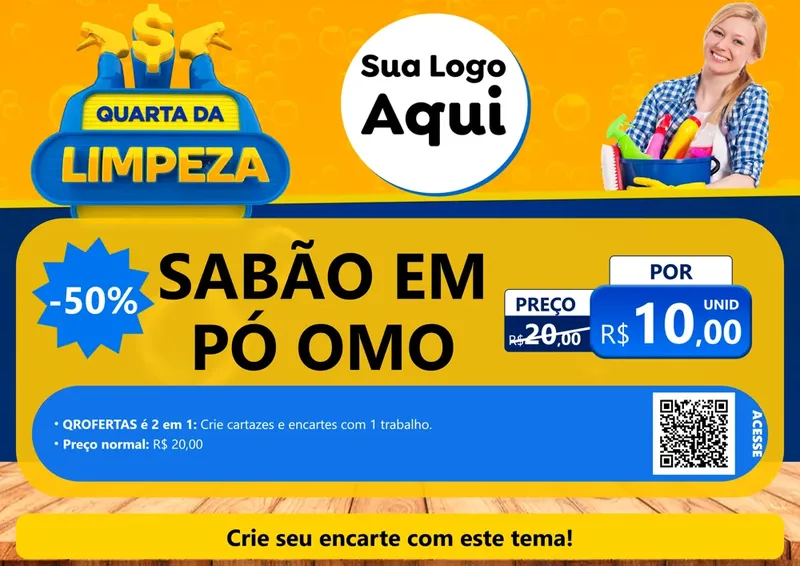 Modelo de Cartaz para Cartaz A4 Horizontal com o tema Quarta da Limpeza para Produtos de Limpeza