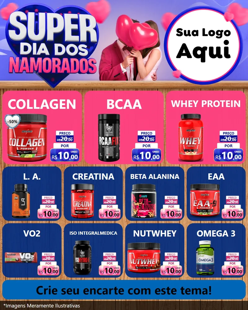 Modelo de Rede Social para Feed Instagram com o tema Super Dia dos Namorados para Suplementos alimentares