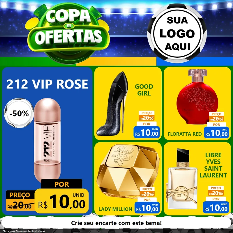 Modelo de Rede Social para Feed Facebook com o tema Copa de Ofertas para Perfumes