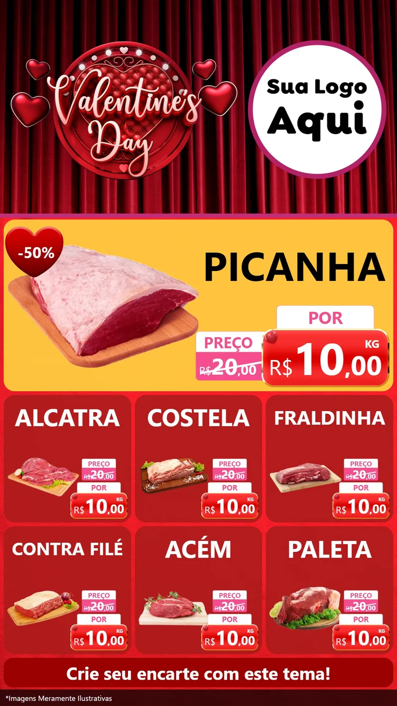 Modelo de Rede Social para Stories com o tema Valentine's Day para Açougue