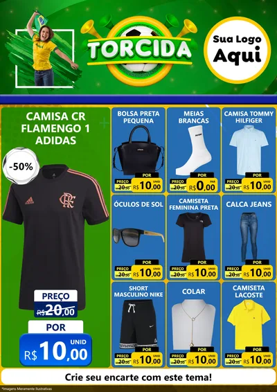 Modelo de Encarte para Encarte A4 Vertical com o tema Torcida para Roupas e acessórios