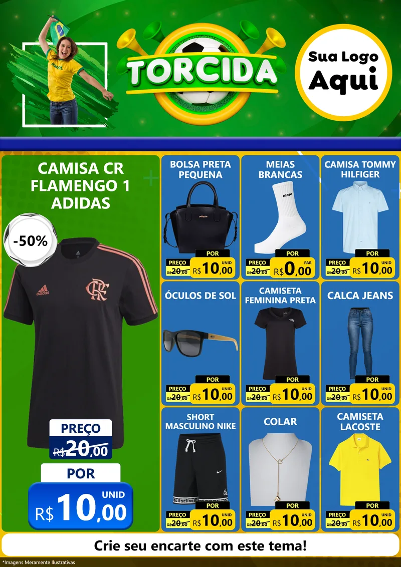 Modelo de Encarte para Encarte A4 Vertical com o tema Torcida para Roupas e acessórios