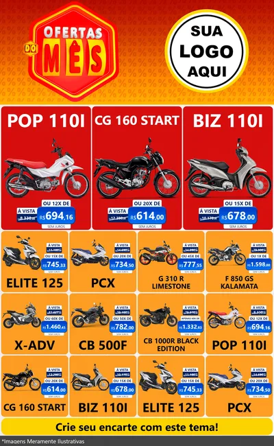Modelo de Encarte para Encarte Grande com o tema Ofertas do Mês para Concessionaria de Motos