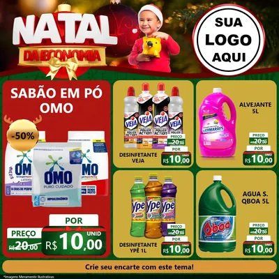 Modelo de Rede Social para Feed Facebook com o tema Natal da Economia para Produtos de Limpeza