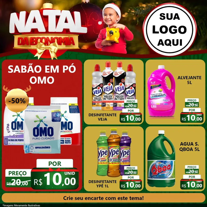 Modelo de Rede Social para Feed Facebook com o tema Natal da Economia para Produtos de Limpeza