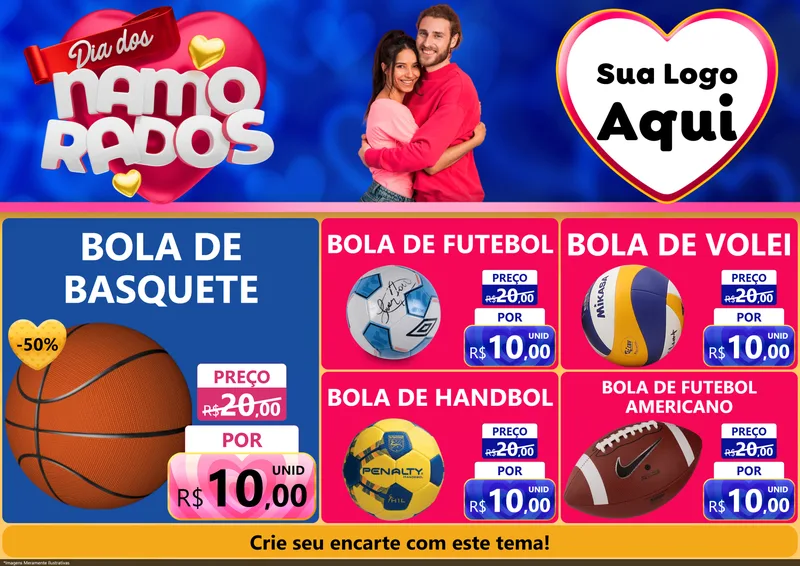 Modelo de Encarte para Encarte A4 Horizontal com o tema Dia dos namorados para Artigos Esportivos