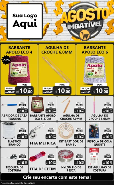 Modelo de Encarte para Encarte Grande com o tema Agosto imbatível para Armarinho e Aviamentos