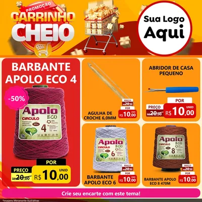 Modelo de Rede Social para Feed Facebook com o tema Promoção carrinho cheio para Armarinho e Aviamentos