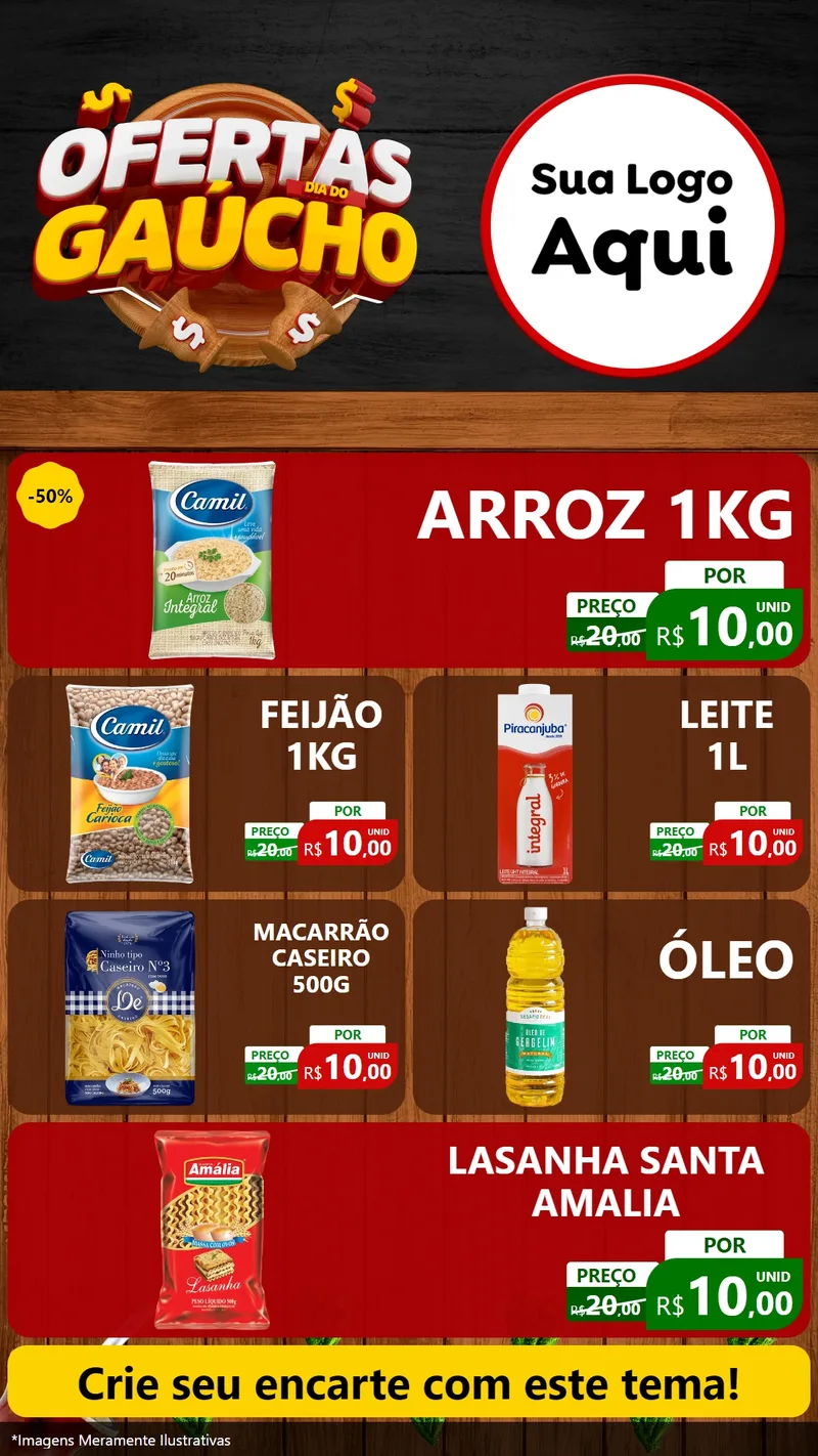 Modelo de TV para TV Vertical com o tema Ofertas Dia do Gaúcho para Supermercado