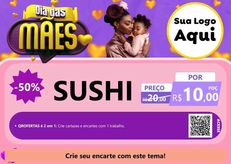 Modelo de Cartaz para Cartaz A4 Horizontal com o tema Dia das Mães para Comida japonesa