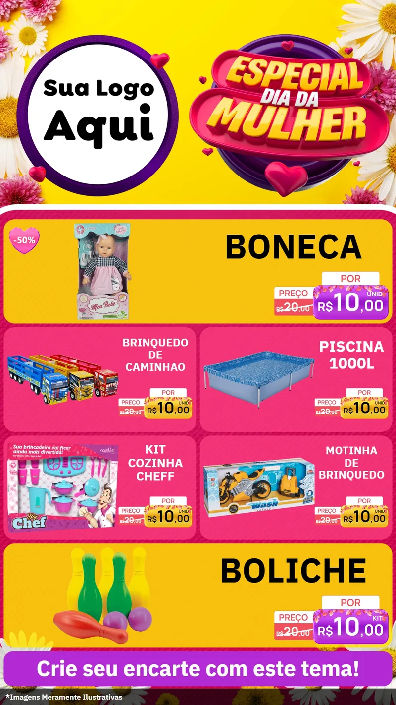 Modelo de TV para TV Vertical com o tema Especial Dia da Mulher para Brinquedos