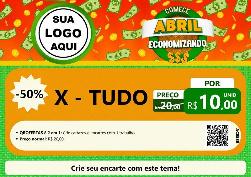 Modelo de Cartaz para Cartaz A4 Horizontal com o tema Comece Abril Economizando para Hamburgueria