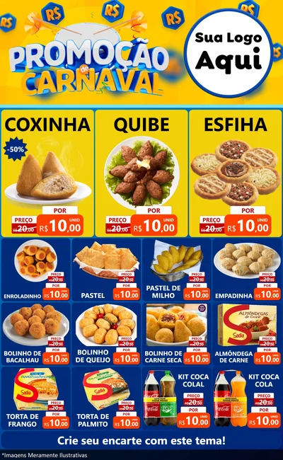 Modelo de Encarte para Encarte Grande com o tema Promoção de Carnaval para Salgadaria