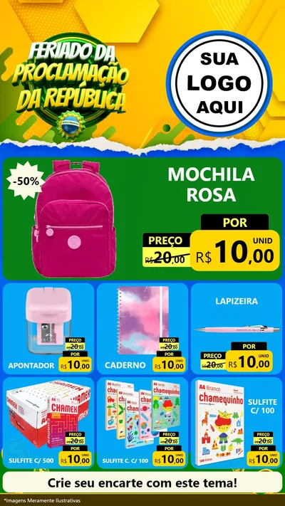 Modelo de Rede Social para Stories com o tema Feriado da Proclamação da República para Papelaria