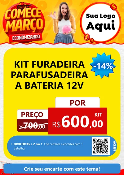 Modelo de Cartaz para Cartaz A4 Vertical com o tema Comece Março Economizando para Maquinas e Ferramentas