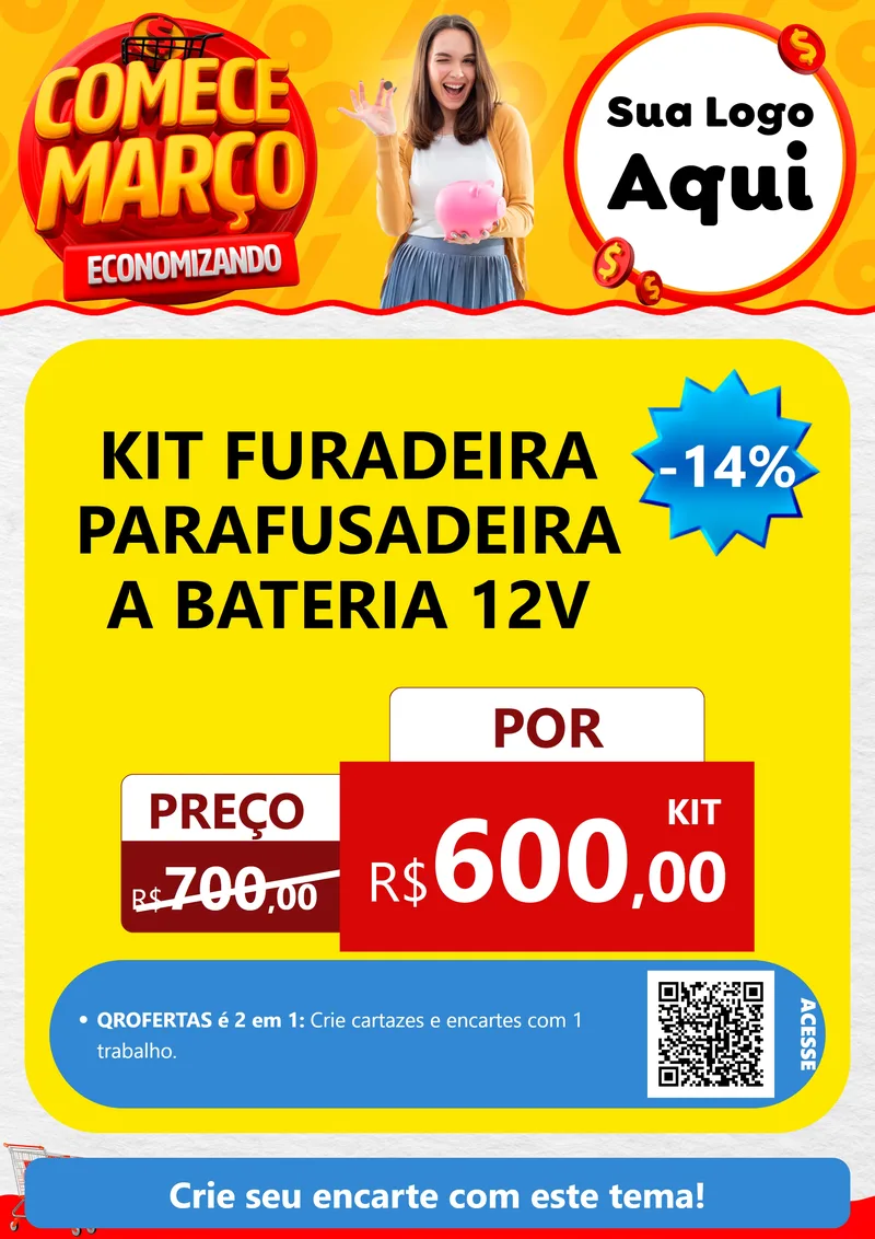 Modelo de Cartaz para Cartaz A4 Vertical com o tema Comece Março Economizando para Maquinas e Ferramentas