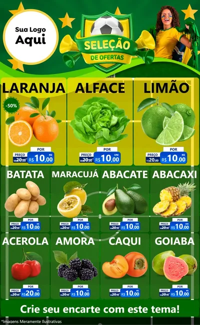 Modelo de Encarte para Encarte Grande com o tema Seleção de Ofertas - Copa para Hortifrúti