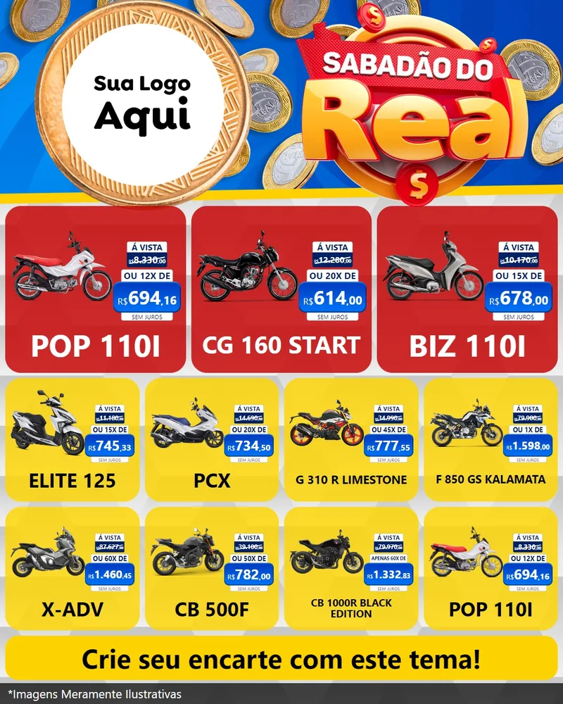 Modelo de Rede Social para Feed Instagram com o tema Sabadão do Real para Concessionaria de Motos