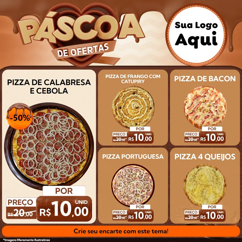 Modelo de Rede Social para Feed Facebook com o tema Páscoa de Ofertas para Pizzaria