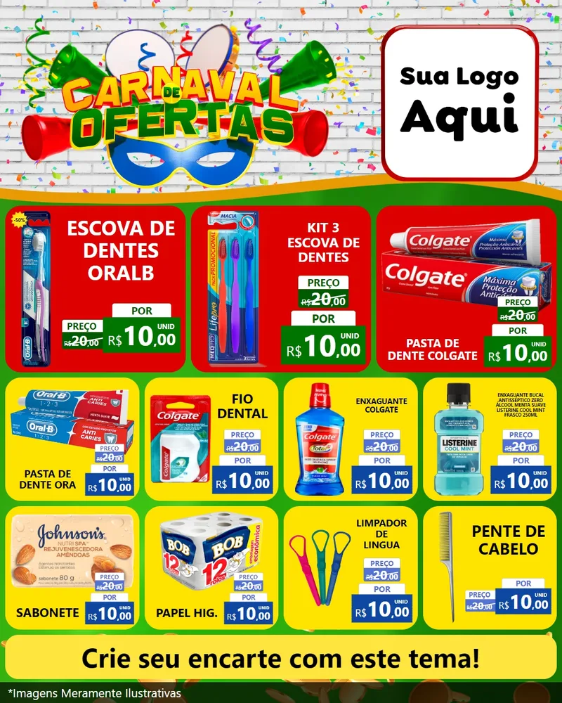 Modelo de Rede Social para Feed Instagram com o tema Carnaval de Ofertas para Higiene Pessoal