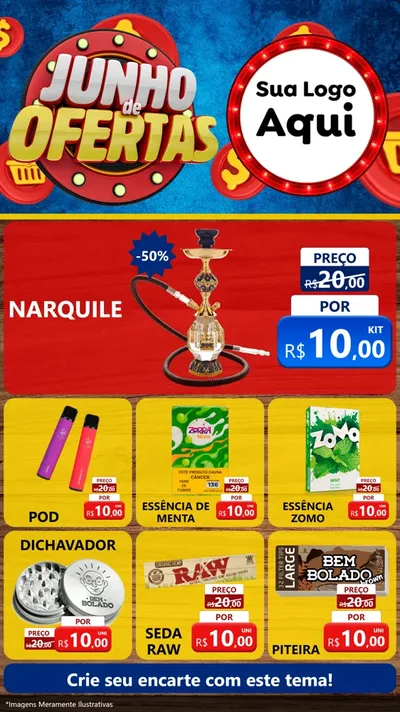Modelo de Rede Social para Stories com o tema Junho de Ofertas para Tabacaria
