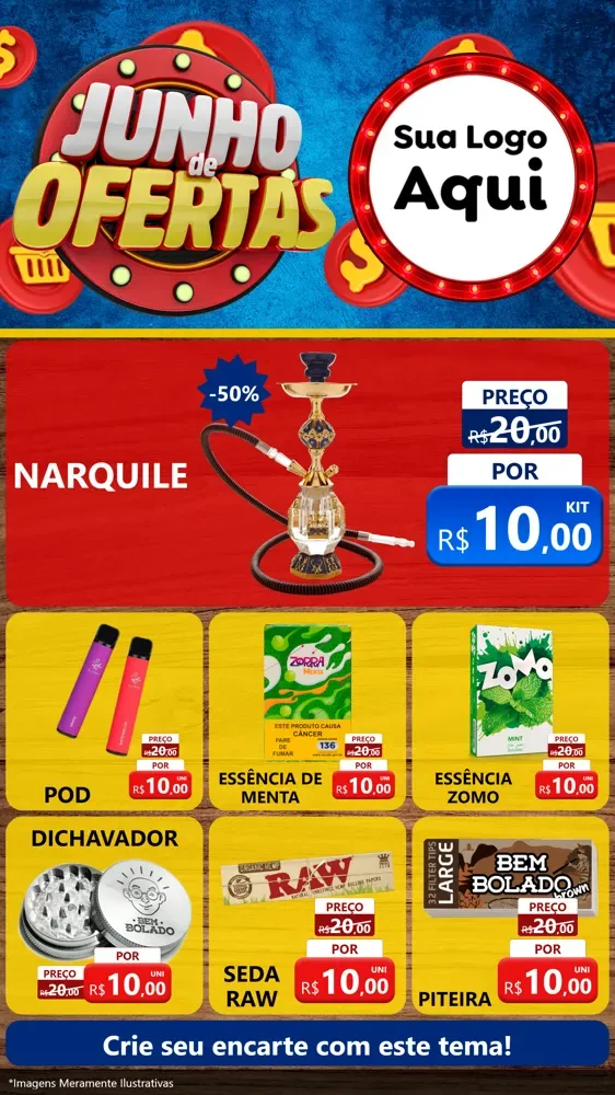 Modelo de Rede Social para Stories com o tema Junho de Ofertas para Tabacaria