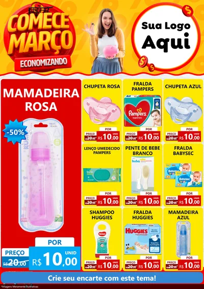 Modelo de Encarte para Encarte A4 Vertical com o tema Comece Março Economizando para Bebês
