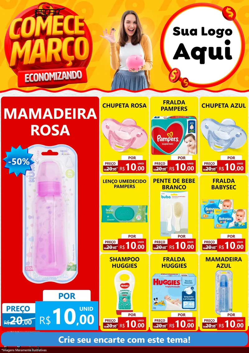 Modelo de Encarte para Encarte A4 Vertical com o tema Comece Março Economizando para Bebês