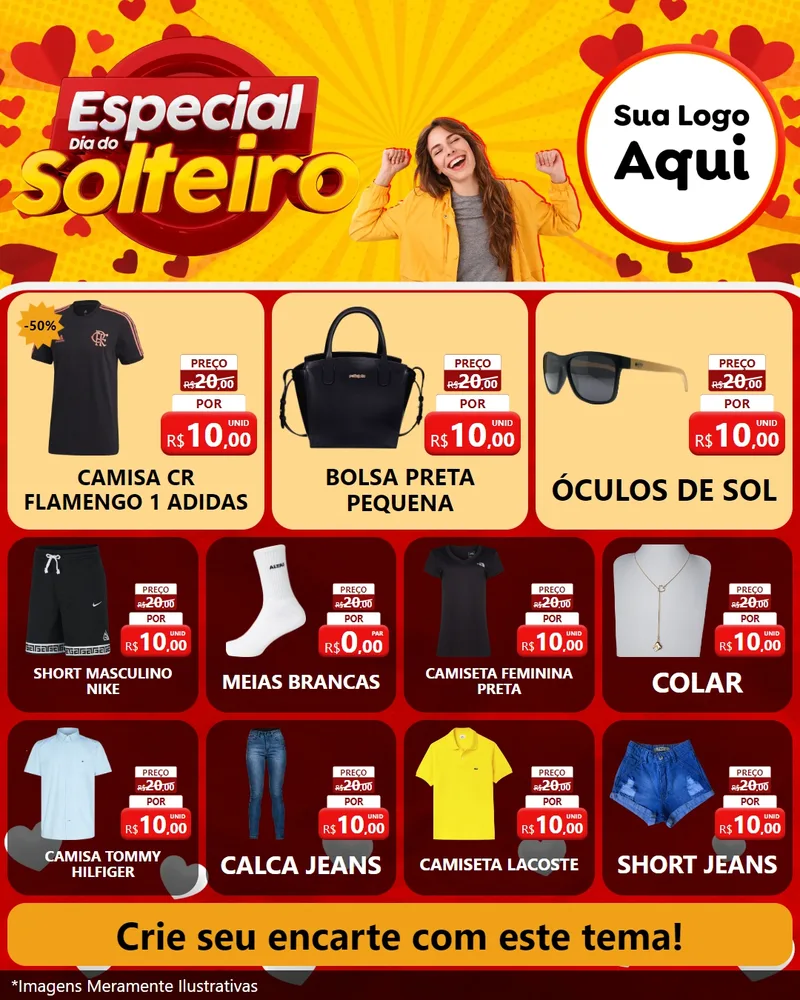 Modelo de Rede Social para Feed Instagram com o tema Especial Dia do Solteiro para Roupas e acessórios