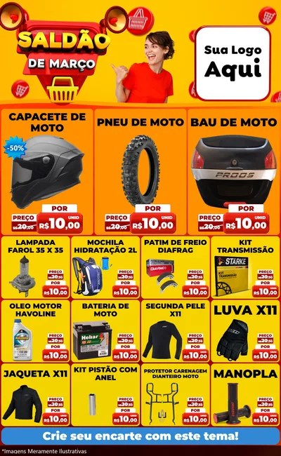 Modelo de Encarte para Encarte Grande com o tema Saldão de Março para Moto peças